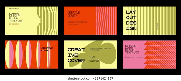 Portadas creativas o afiches horizontales en un estilo minimalista de moda para identidad corporativa, marca, publicidad en medios sociales, promoción. Plantilla moderna de diseño con formas geométricas dinámicas.