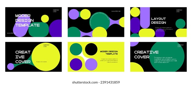 Creative covers or horizontal posters in trendy minimal style for corporate identity, branding, social media advertising, promo. Modern layout design template with dynamic geometric shapes.