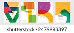 Creative covers, layouts or posters concept in modern minimal style for corporate identity, branding, social media advertising, promo. Modern cover design template with colorful dynamic overlay lines