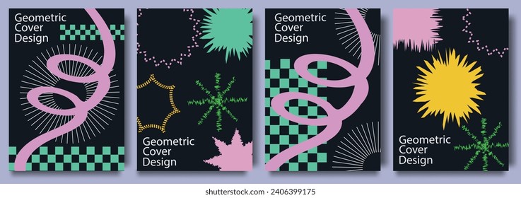 Creative covers, layouts or posters concept in modern minimal style for corporate identity, branding, social media advertising, promo. Trendy geometric design templates