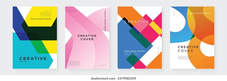 Creative covers, layouts or posters concept in modern minimal style for corporate identity, branding, social media advertising, promo. Modern cover design template with colorful dynamic overlay lines