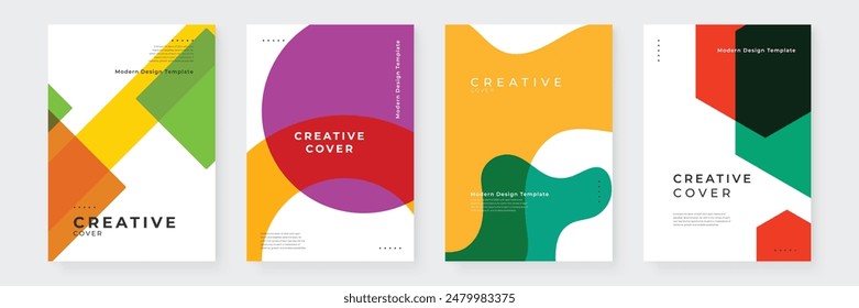 Creative covers, layouts or posters concept in modern minimal style for corporate identity, branding, social media advertising, promo. Modern cover design template with colorful dynamic overlay lines