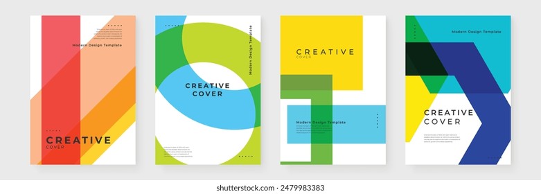 Creative covers, layouts or posters concept in modern minimal style for corporate identity, branding, social media advertising, promo. Modern cover design template with colorful dynamic overlay lines