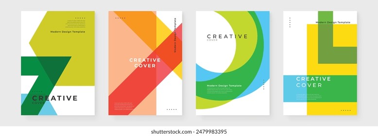 Creative covers, layouts or posters concept in modern minimal style for corporate identity, branding, social media advertising, promo. Modern cover design template with colorful dynamic overlay lines