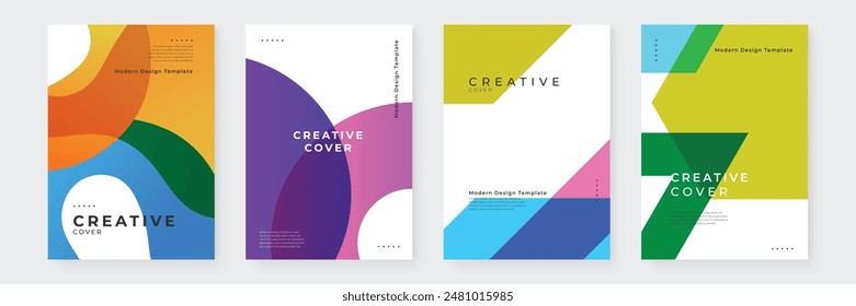 Creative covers, layouts or posters concept in modern minimal style for corporate identity, branding, social media advertising, promo. Modern cover design template with colorful dynamic overlay lines