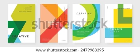 Creative covers, layouts or posters concept in modern minimal style for corporate identity, branding, social media advertising, promo. Modern cover design template with colorful dynamic overlay lines