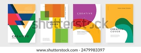 Creative covers, layouts or posters concept in modern minimal style for corporate identity, branding, social media advertising, promo. Modern cover design template with colorful dynamic overlay lines