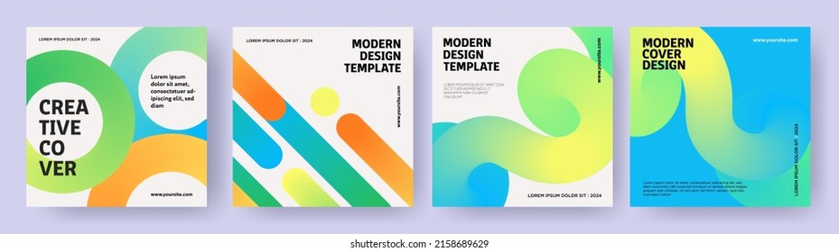 Creative covers or posters concept in modern minimal style for corporate identity, branding, social media advertising, promo. Minimalist cover design template with dynamic fluid gradient lines