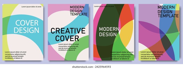 Creative covers or posters concept in modern minimal style for corporate identity, branding, social media advertising, promo. Minimalist cover design template with dynamic colored lines. 