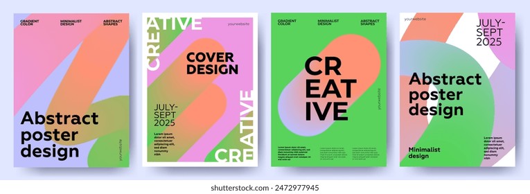 Creative covers or posters concept in modern minimal style for corporate identity, branding, social media advertising, promo. Minimalist cover design template with dynamic fluid gradient lines