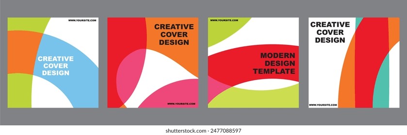 Creative covers or posters concept in modern minimal style for corporate identity, branding, social media advertising, promo. Minimalist cover design template with dynamic colorful overlay lines