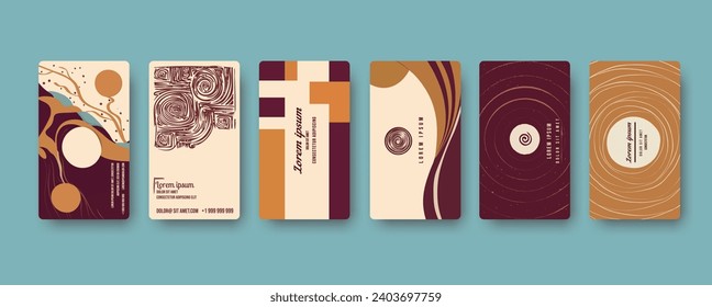 Creative covers posters in minimal retro style of 70s for corporate identity, branding, social media ads, promo, business cards. Layout design template with retro colors palette of the 1970s