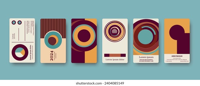 Creative covers posters in minimal retro style of 70s for corporate identity, branding, social media ads, promo, business cards. Layout design template with retro colors palette of the 1970s