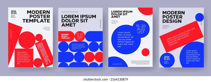 Creative covers or posters set in trendy minimal flat geometric style for corporate identity, branding, social media advertising, promo. Modern layout design template with dynamic geometric shapes