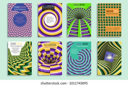 Creative covers templates with optical illusion design elements. Booklet, brochure, annual report, poster dynamic design.