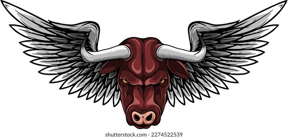 creative cow wing logo vector illustration, Winged cow ancient emblems elements