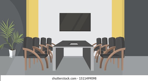 Creative Co-working Cabinet With Conference Round Table Empty No People Meeting Room Modern Workspace Office Interior Flat Horizontal