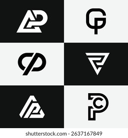 Creative CP PC monogram logo design featuring abstract letter initials with a modern, minimal style. Ideal for branding, identity, and professional business visuals.