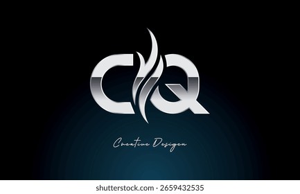 Creative CQ Letter Flame Logo Bold Metallic Monogram with Fire Symbol for Premium Chrome Branding and Visual Identity