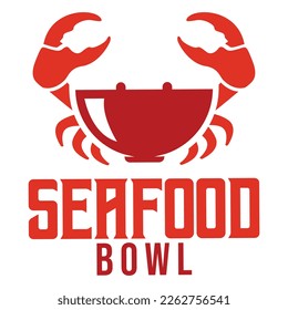 Creative Crab bowl seafood silhouette logo design. modern simple minimalist retro vintage cartoon mascot character logo vector icon illustration template for restaurant, cafe, label, shop, company