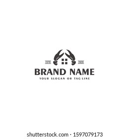 Creative crab logo design and house vector template