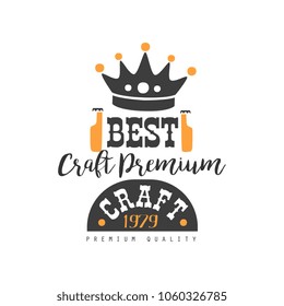 Creative craft beer logo template with crown for brewing company. Alcoholic beverage. Black and orange. Vector element for product label or advertising poster