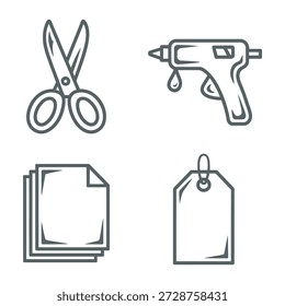 Creative Craft e DIY Hobby Ícones - Tesoura, Arma de Cola, Papel e Preço Tag