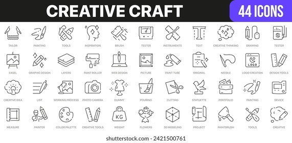Creative craft line icons collection. UI icon set in a flat design. Excellent signed icon collection. Thin outline icons pack. Vector illustration EPS10