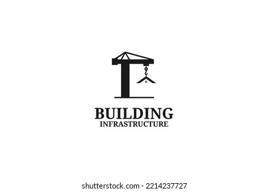 Grúa creativa con diseño de logo de construcción ilustración de vector