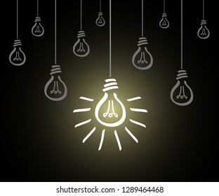 Creative creation ideas bulb, new idea sign, set hanging bulb - stock vector