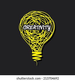 creative creativity word on bulb design concept vector