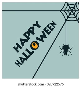 Creative Creepy Halloween Party typography. Bats Flying Witch eye and spider hanging with text. spider net on gray background. vector Halloween Party card design illustration