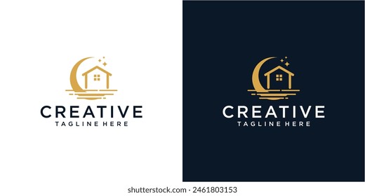 Creative crescent house logo design template.