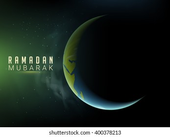 Creative Crescent Moon on shiny background for Holy Month of Muslim Community, Ramadan Mubarak celebration.