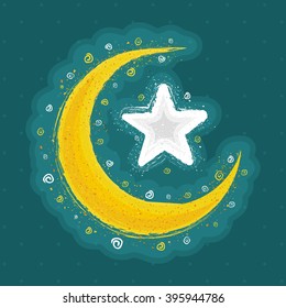 Creative crescent Moon with Star for Islamic Holy Month, Ramadan Kareem celebration.