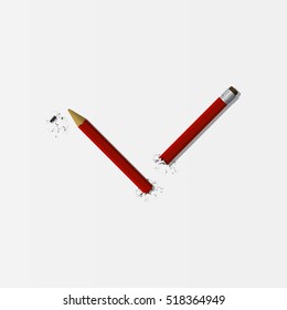 Creative Crisis Illustration. Broken Pencil Isolated On White Background Vector Icon.