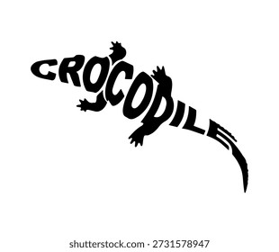 Criativo Crocodilo Tipografia Silhueta Arte vetorial Minimalista Crocodilo Word Cloud Logo Design