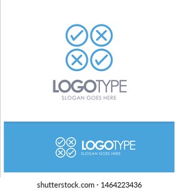 Creative, Cross, Design, Tick Blue Outline Logo Place for Tagline. Vector Icon Template background