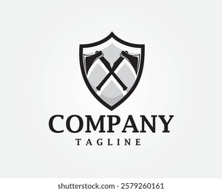 creative crossed axes in a shield logo design