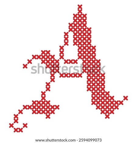 Creative cross-stitch letter A design, red pattern on white background