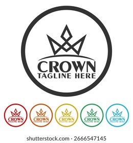 Logotipo abstrato da Creative Crown. Definir ícones nos botões de círculo de cores