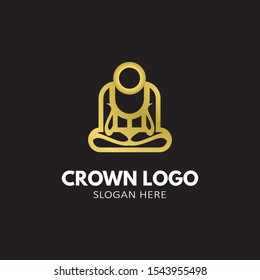 Creative Crown Concept Logo Design Template. Gold Color Isolated In Black Background