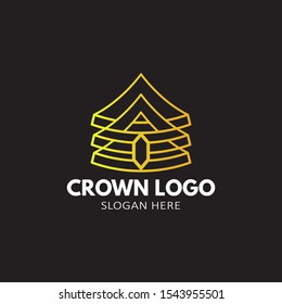 Creative Crown Concept Logo Design Template. Gold Color Isolated In Black Background