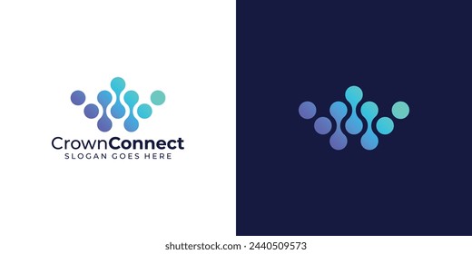 Creative Crown Connect Logo. King Tech and Dot Connected with Modern Style. Technology Logo Icon Symbol Vector Design Inspiration.