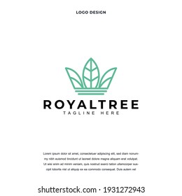 Creative crown and leaf icon logo design vector illustration. royal tree. king leaf logo design color editable
