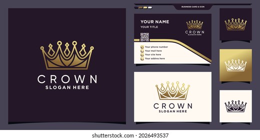 Creative crown logo with modern golden style color and business card design Premium Vector