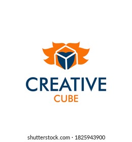 Creative cube logo design, cube energy design concept, fire cube, cube power logo concept, futuristic object design