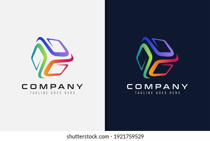 Creative Cube Tech Logo Design. Abstract Cube Shape Build From Colorful Modern Lines. Usable For Business Brand And Tech Company. Vector Logo Illustration.