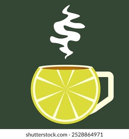 Copo criativo de chá quente com vapor. Xícara de chá em forma de fatia de limão. Projeto do modelo do cartaz do dia do chá quente nacional. Ilustração vetorial. EPS 10