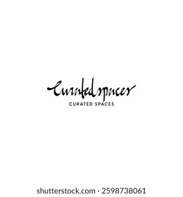 Creative of Curated space letter. Modern ink paint rough, splash,technology, business, logo, sign, movement, comprehensive, culture, performance, expensive. Luxury text for initial. Hand drawn letter.